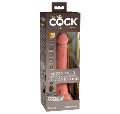 King Cock Elite - Realistyczny Silikonowy Wibrator Z Przyssawką 18 CM + Pilot Ciemny Kolor Skóry